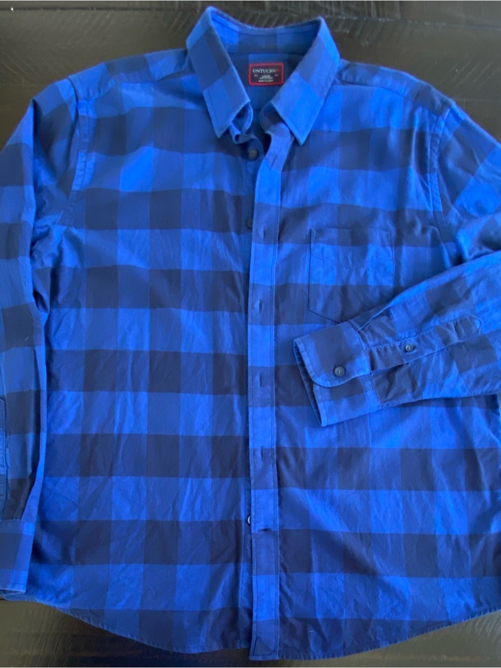 UNTUCKit Men's Blue Buffalo Check Button-Down Shirt 100% Cotton